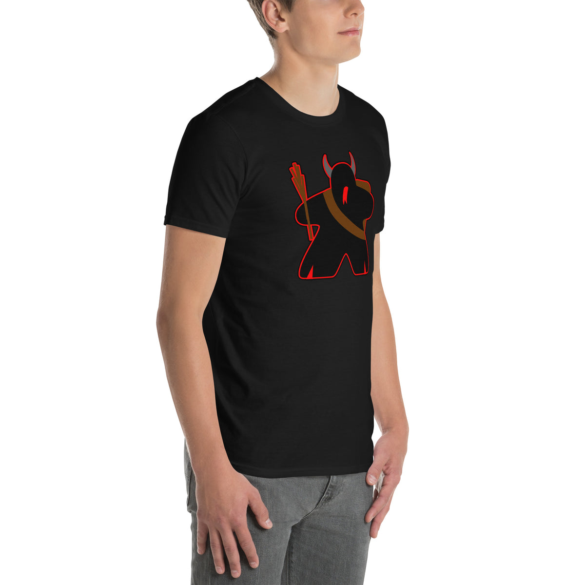 Krampus Meeple on Black T-Shirt Worn by Model