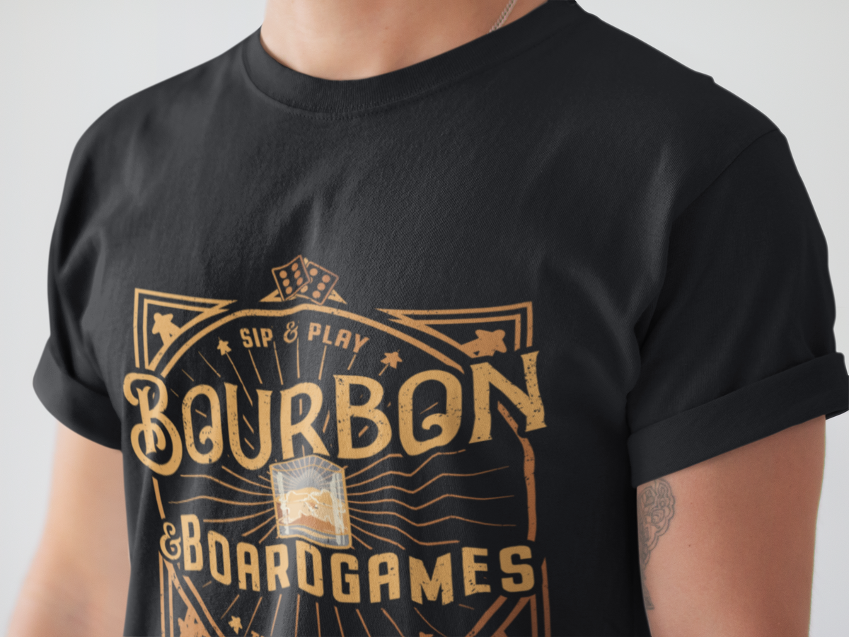 Bourbon and Board Games T-Shirt Close Up Shot