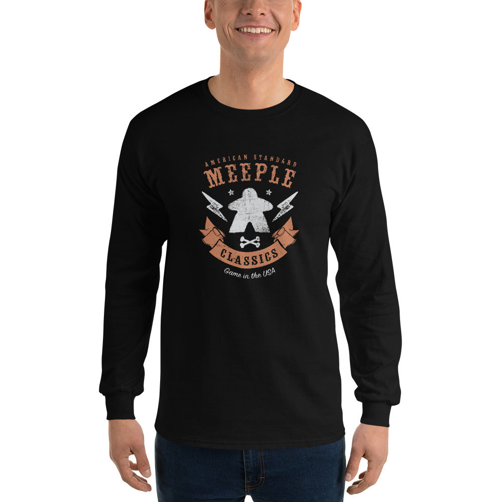 American Meeple Classics Long Sleeve T-Shirt being worn by a model