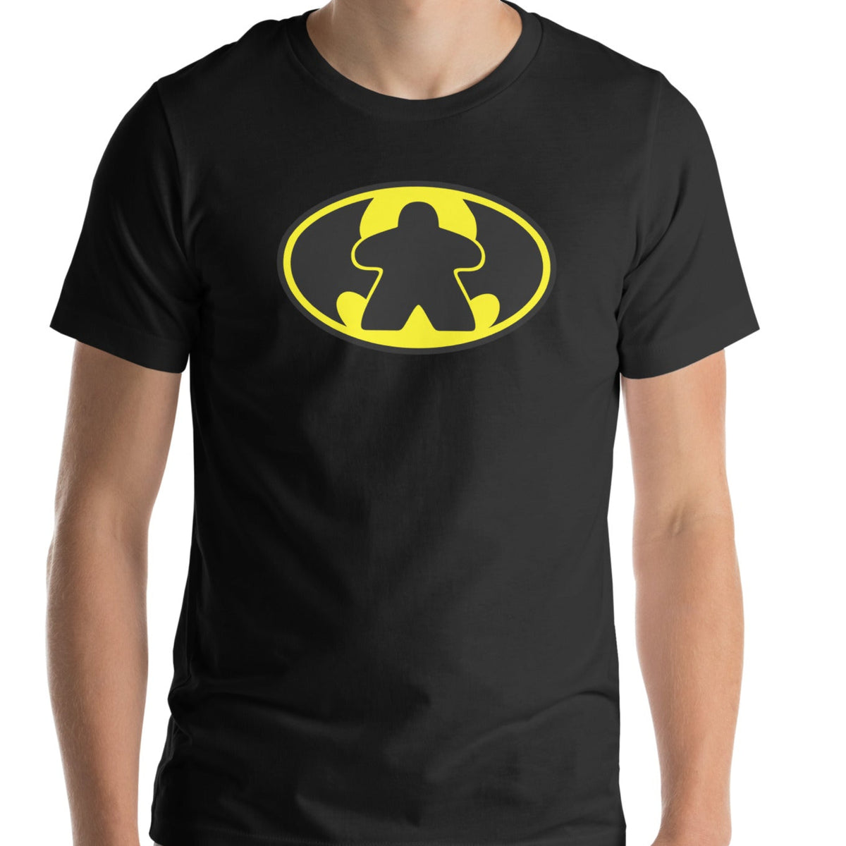 Batmeeple Design on black t-shirt