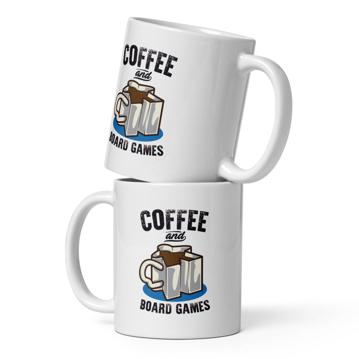 Coffee and Board Game Ceramic Mugs Stacked on top of each other