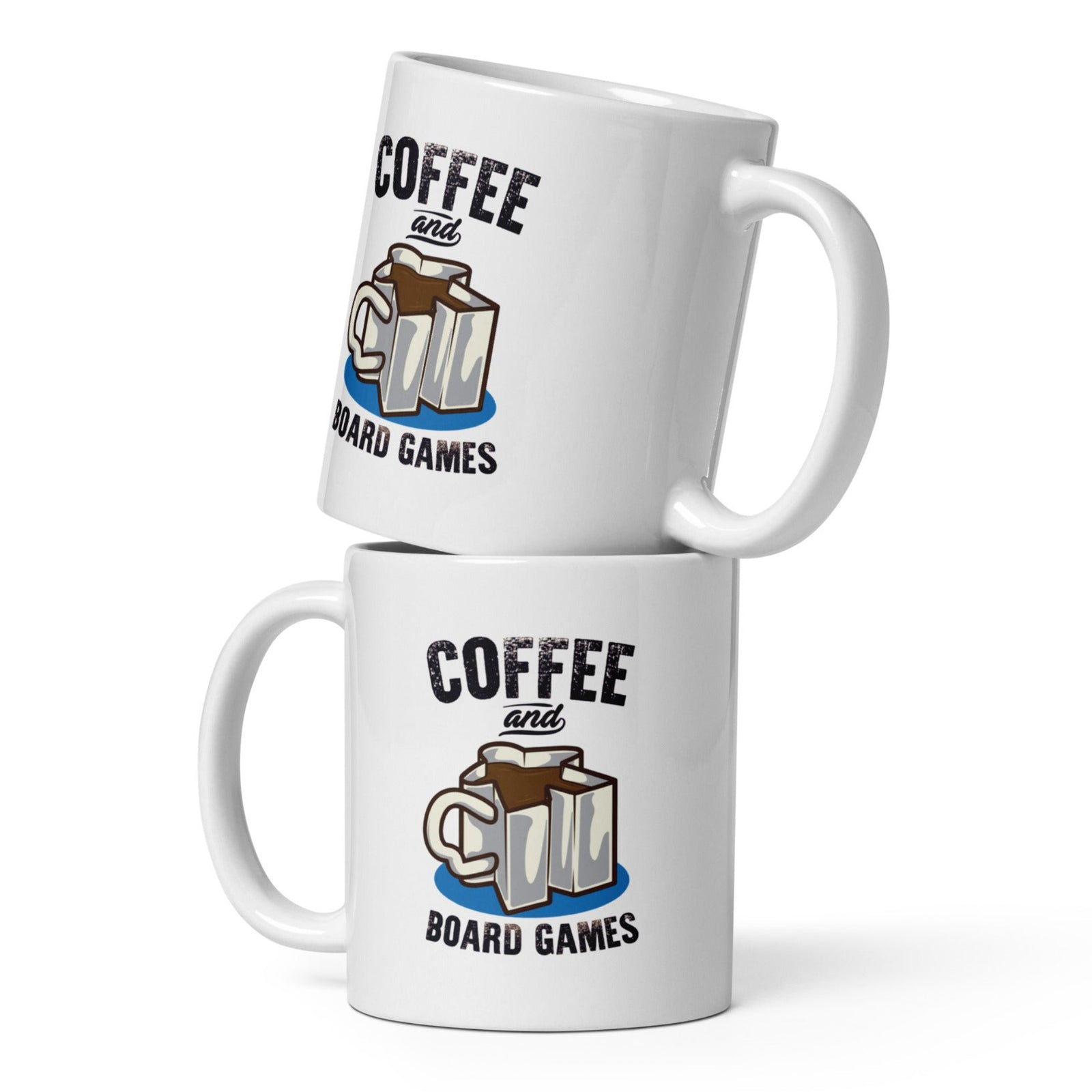 Coffee and Board Game Ceramic Mugs Stacked on top of each other