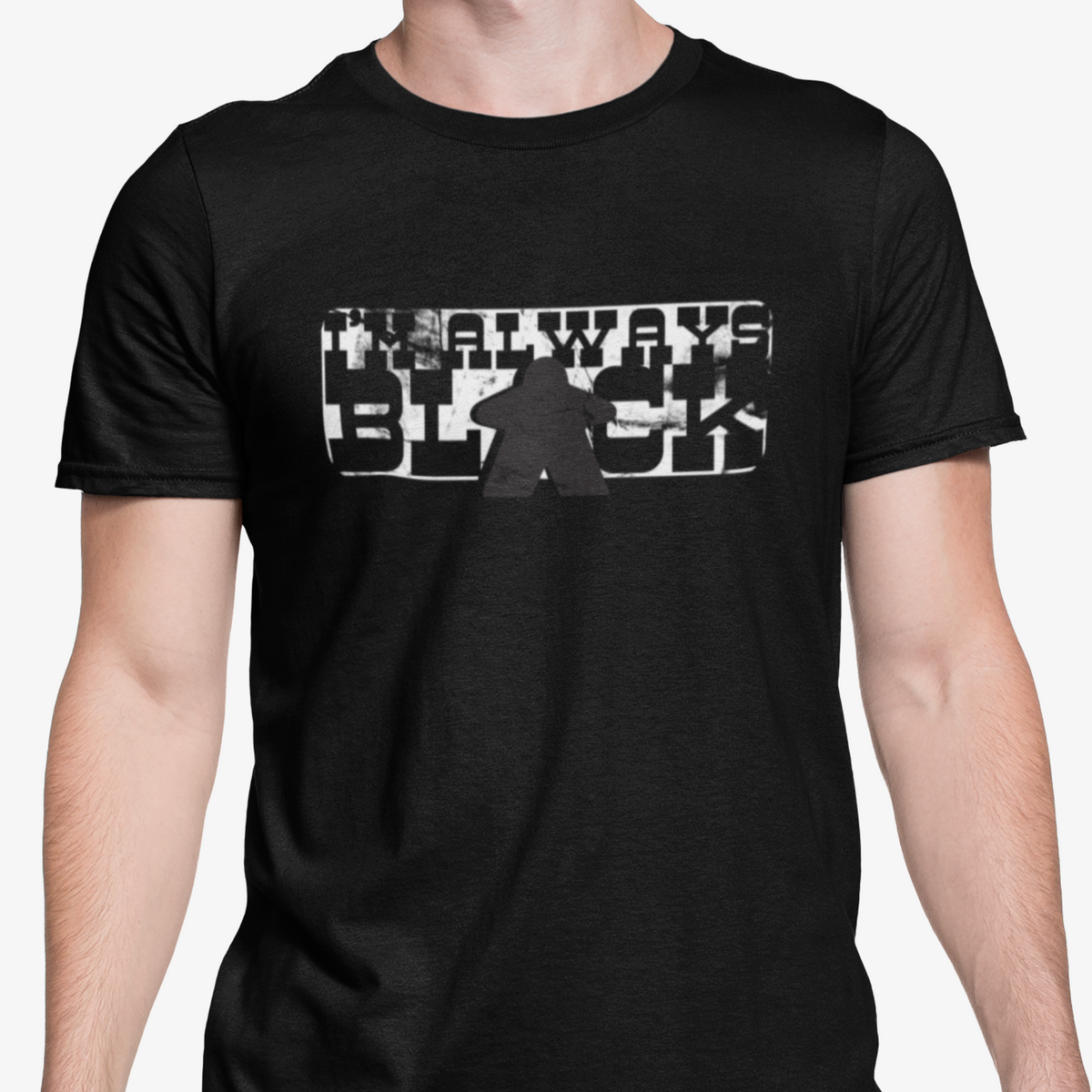 Black t-shirt with our I'm Always Black design printed on it