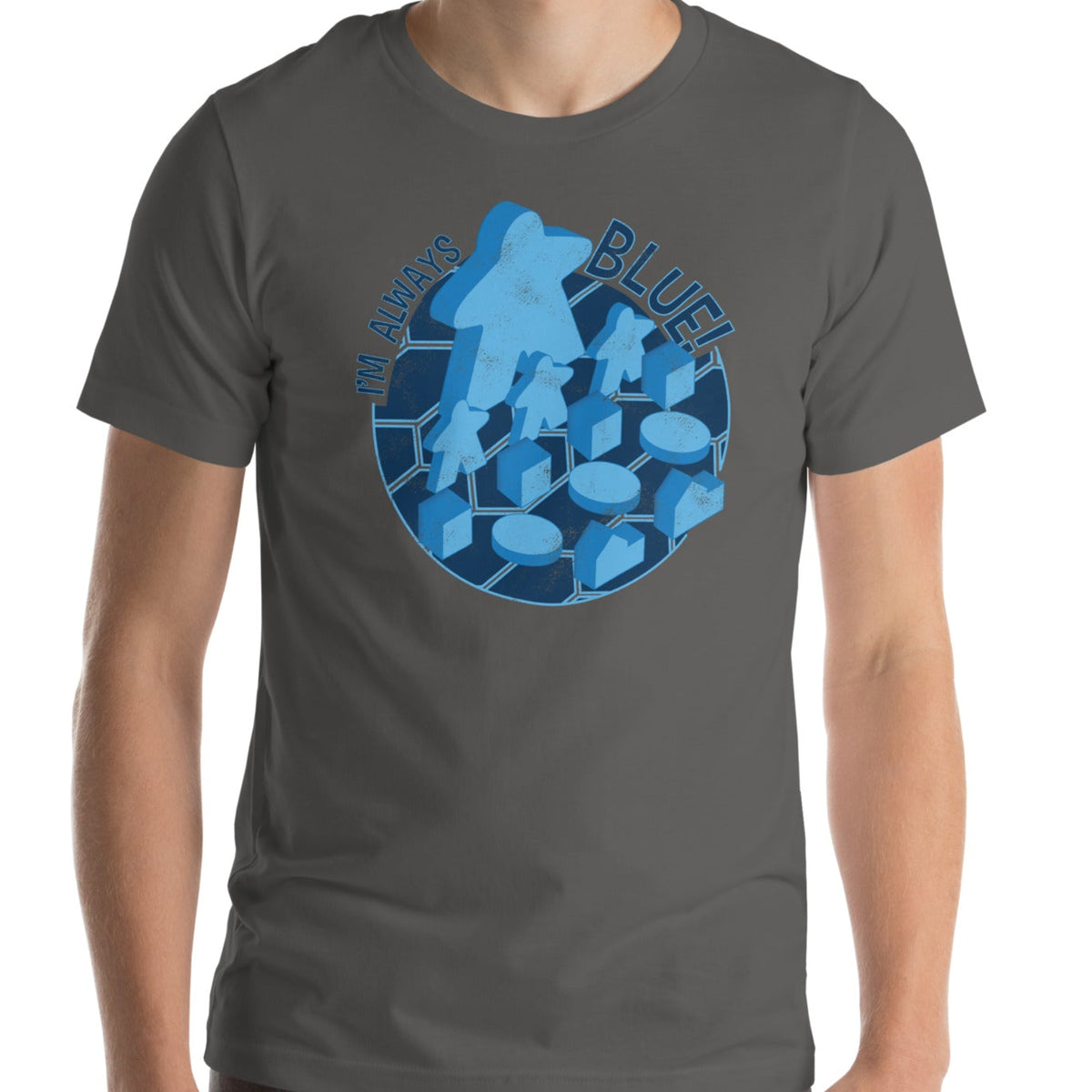 Grey blue t-shirt with I'm Always Blue design