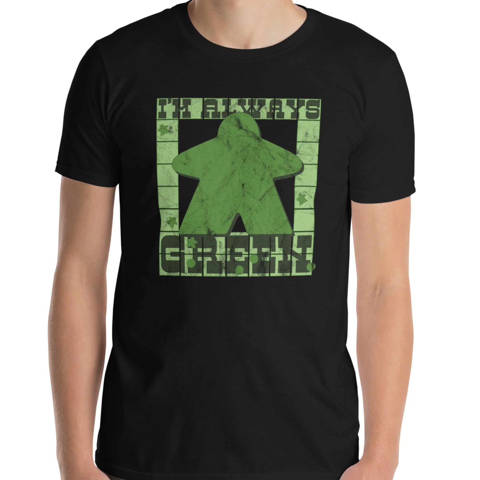 I'm Always Green Meeple Board Game Shirt on a Model