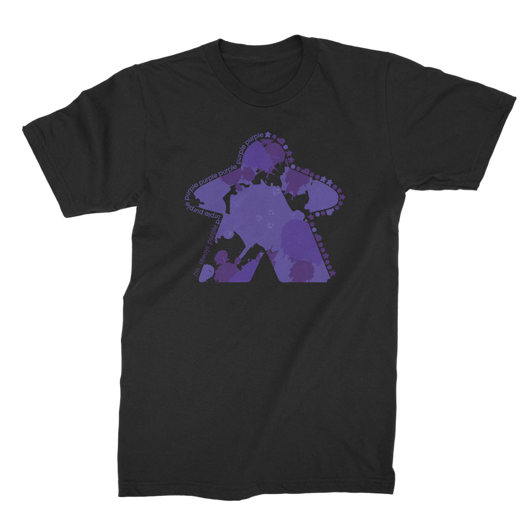 Black t-shirt with I'm Always Purple graphic design on a white background