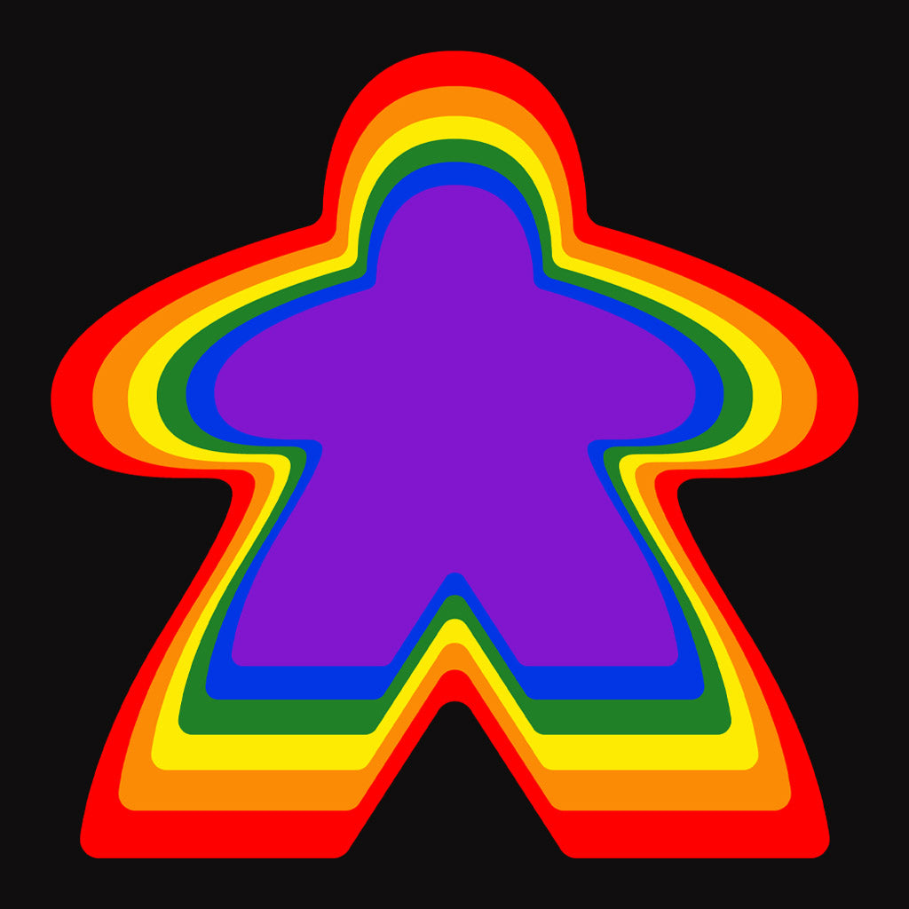 Rainbow Meeple Boardgame T-Shirt Close Up