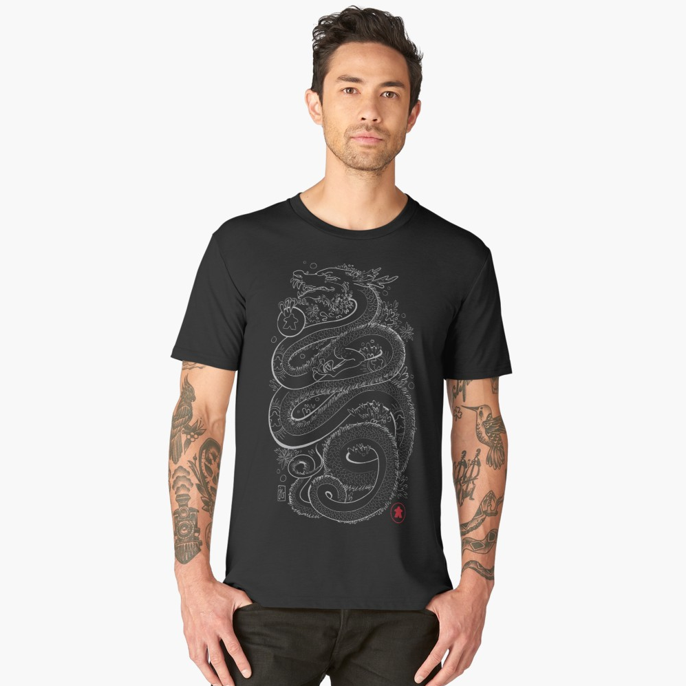 Dragon With The Meeple Tattoos Board Game T-Shirt Action Shot Men&#39;s