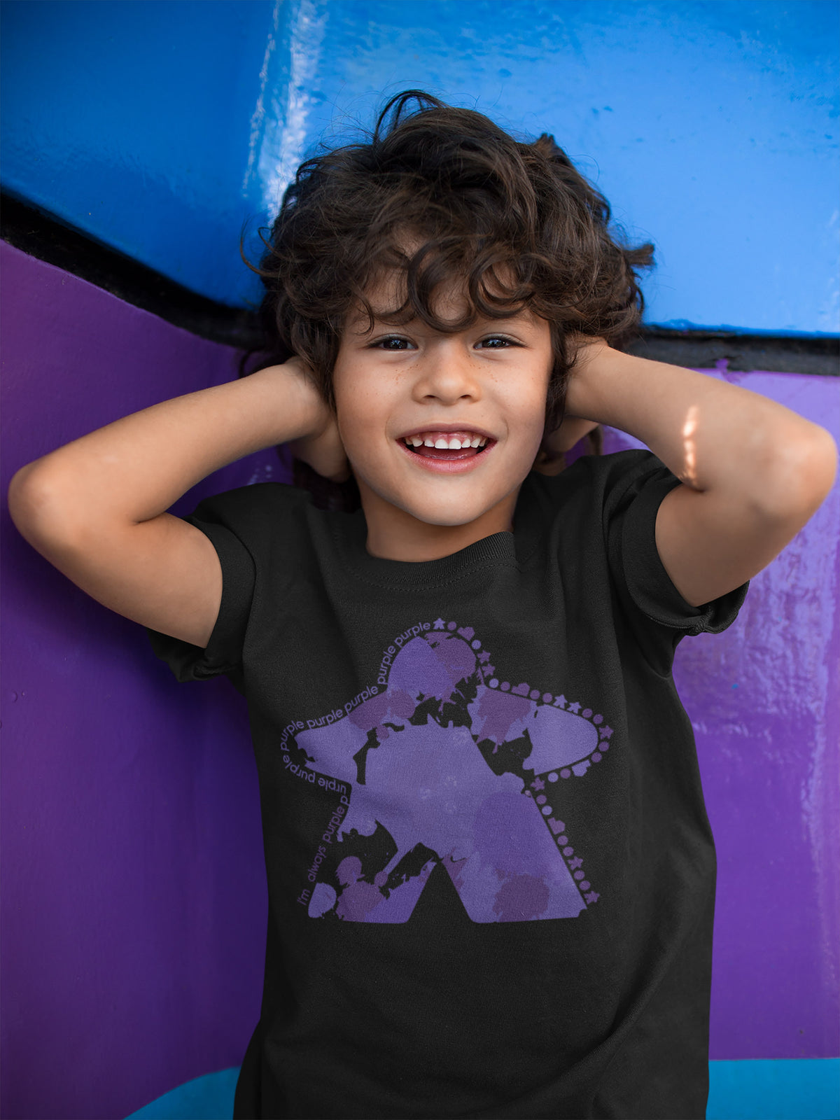 I&#39;m Always Purple Meeple Board Game T-Shirt Action Shot Boy&#39;s
