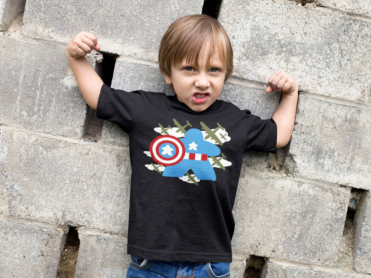 Fighting Captain Meeple Boardgame T-Shirt Action Shot Boy&#39;s