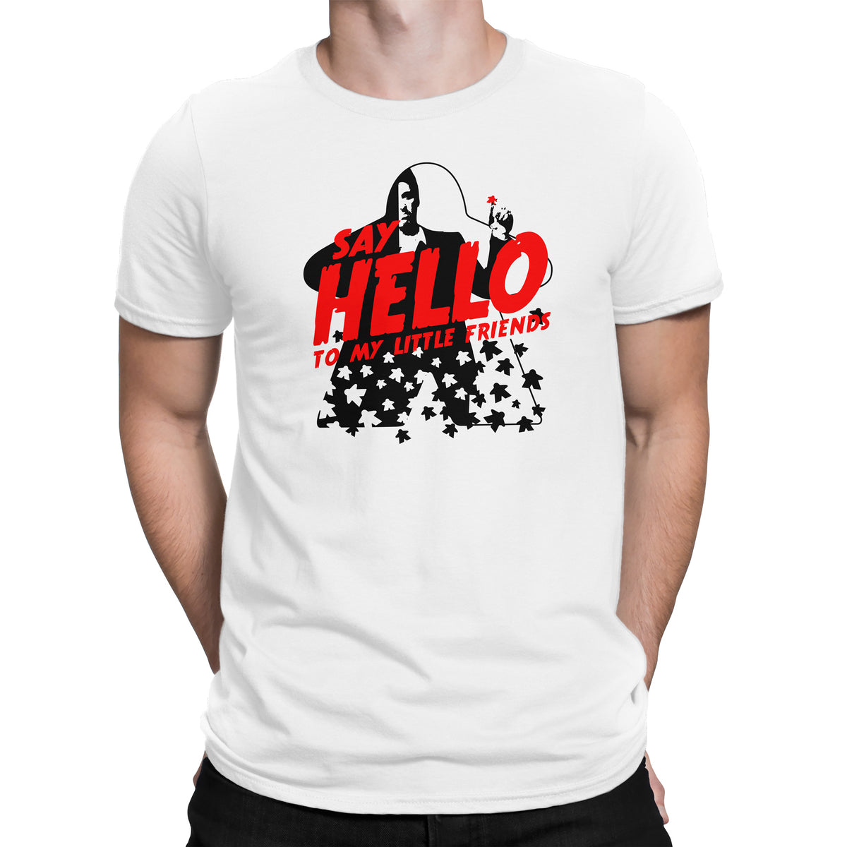 Say Hello to My Little Friends Board Game T-Shirt on a Model