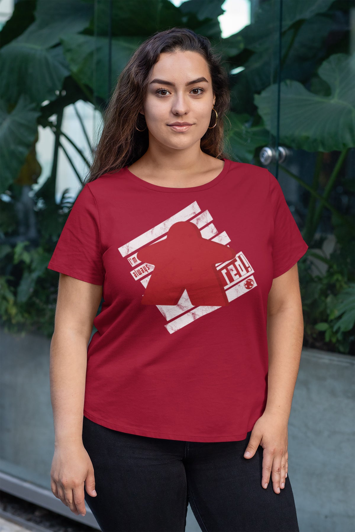 I&#39;m Always Red Meeple Board Game T-Shirt Action Shot Women&#39;s