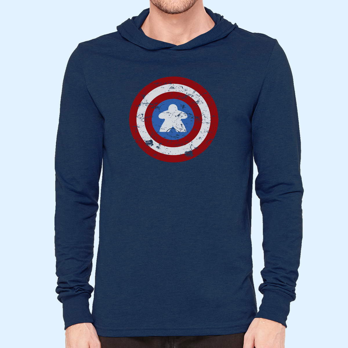 Captain Meeple Shield Board Game Hooded Longsleeve T-Shirt