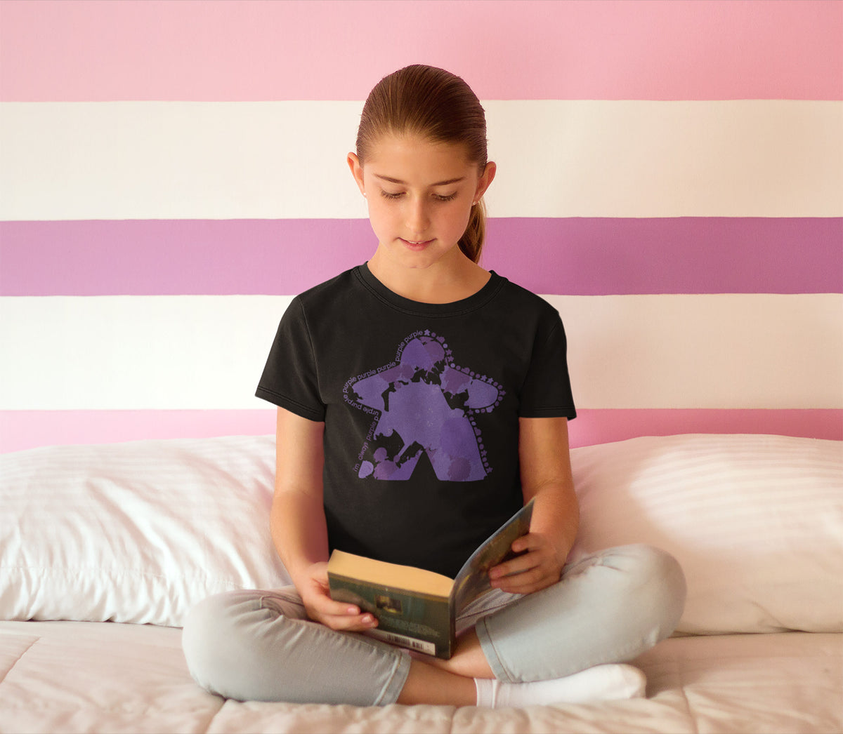 I&#39;m Always Purple Meeple Board Game T-Shirt Action Shot Girl&#39;s