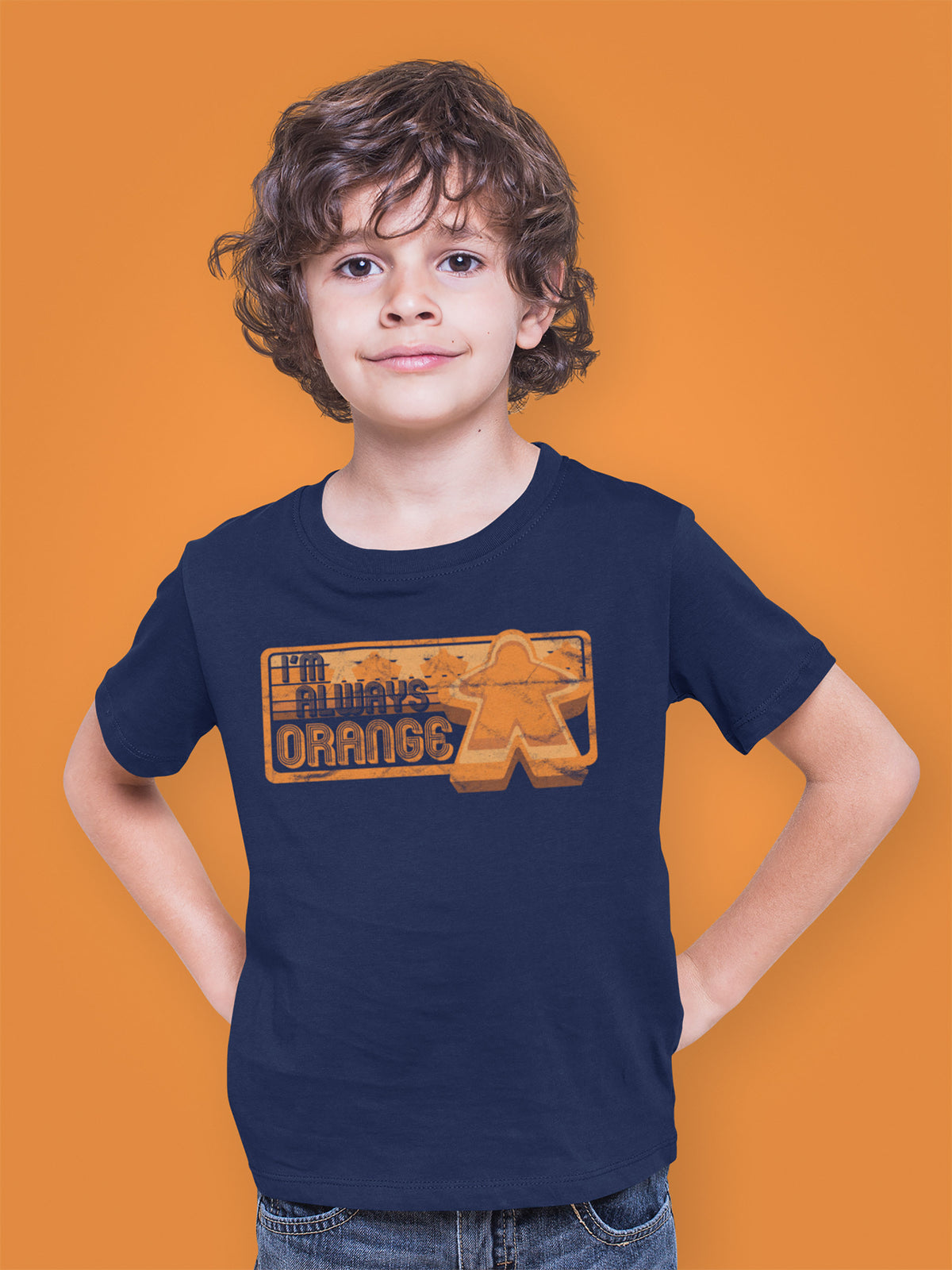 I&#39;m Always Orange Meeple Board Game T-Shirt Action Shot Boy&#39;s