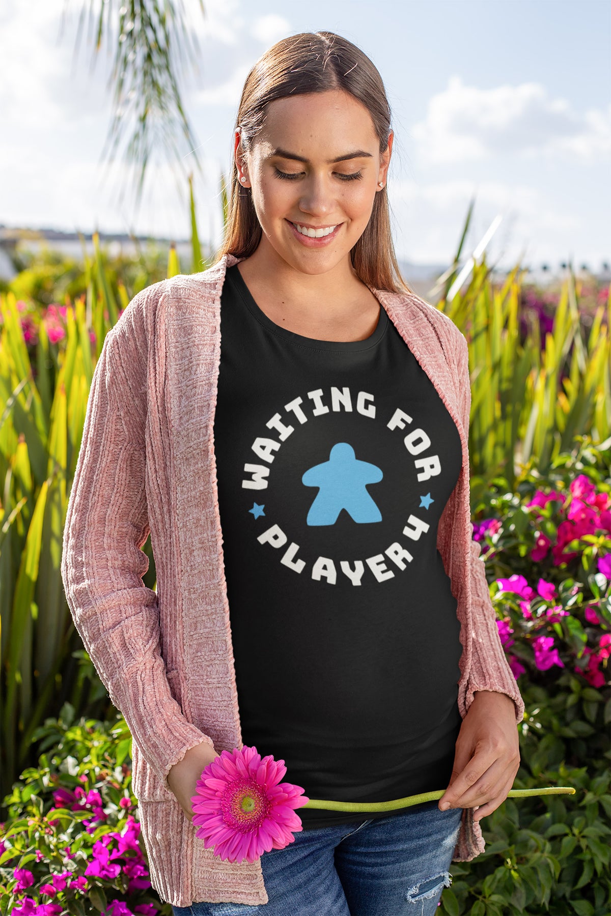 Waiting For Player 4 Maternity T-Shirt Action Shot Blue