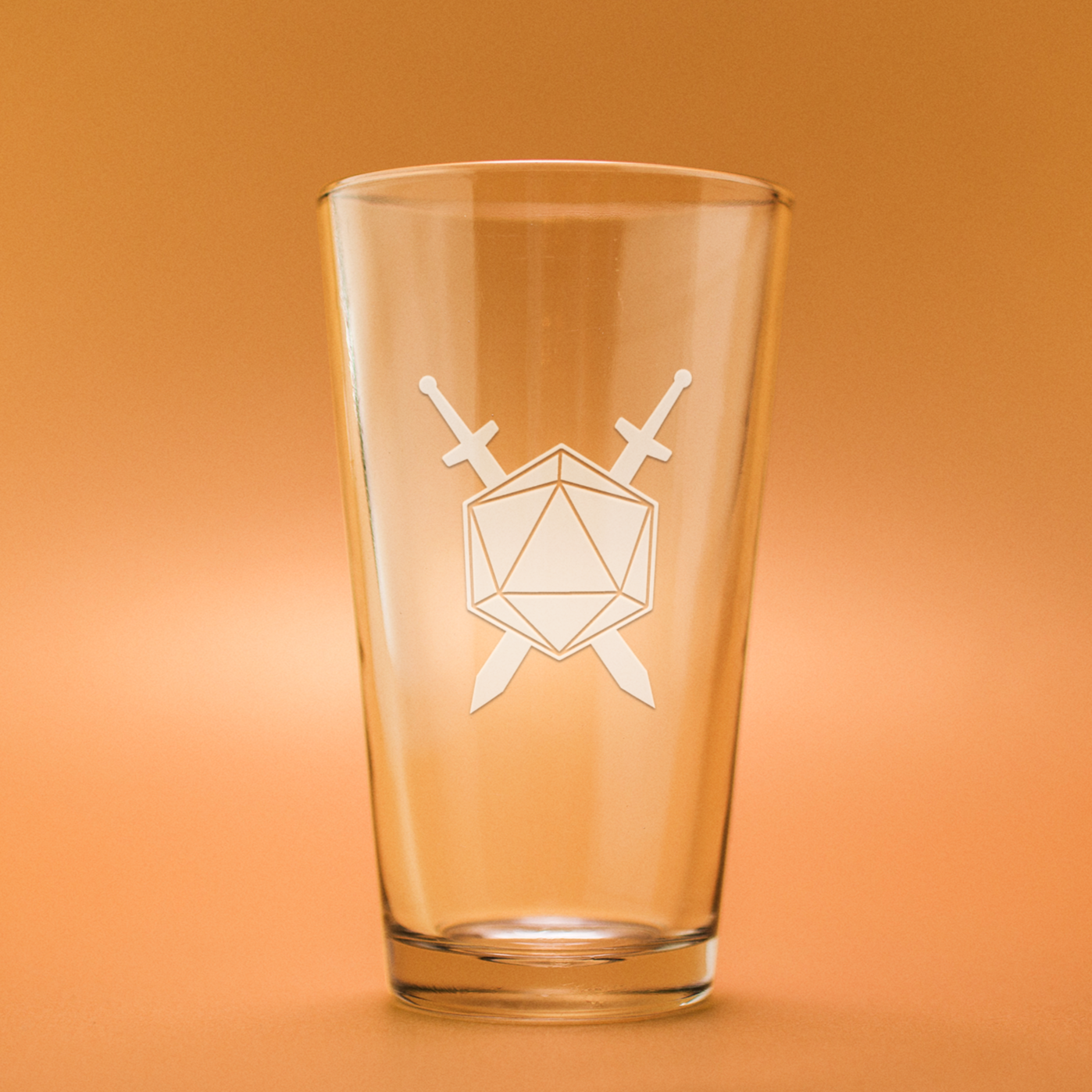 D20 and Sword Crest Fantasy Game Etched Beer Style Glass